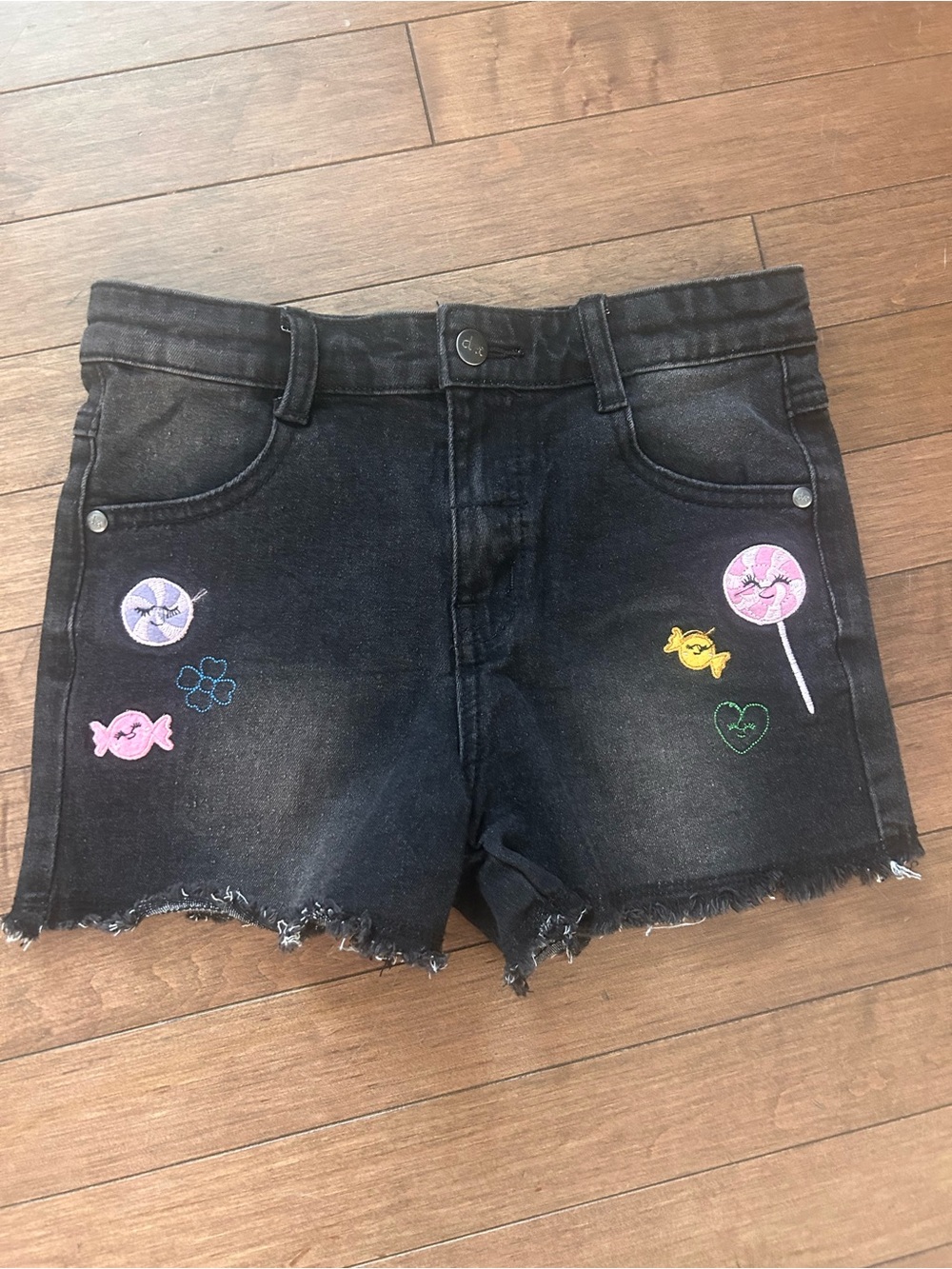 deux par deux Black Denim Shorts with Candy Embroidery